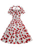 Załaduj obraz do przeglądarki galerii, Sukienka Z Białym Nadrukiem Wiśni Vintage Z Krótkim Rękawem