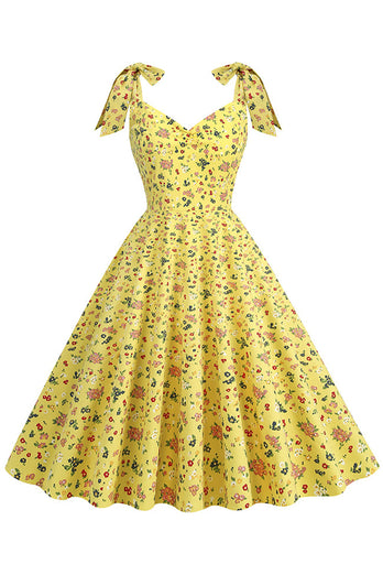 Żółte Drukowane Paski Bez Rękawów Sukienki Vintage