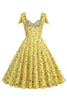Załaduj obraz do przeglądarki galerii, Żółte Drukowane Paski Bez Rękawów Sukienki Vintage