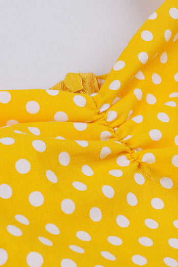 Żółte Groszki Bez Rękawów Cienkich Ramiączkach Sukienki Vintage