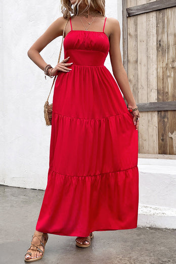 Cienkich Ramiączkach Czerwona Sukienki Letnie z Odkrytymi Plecami