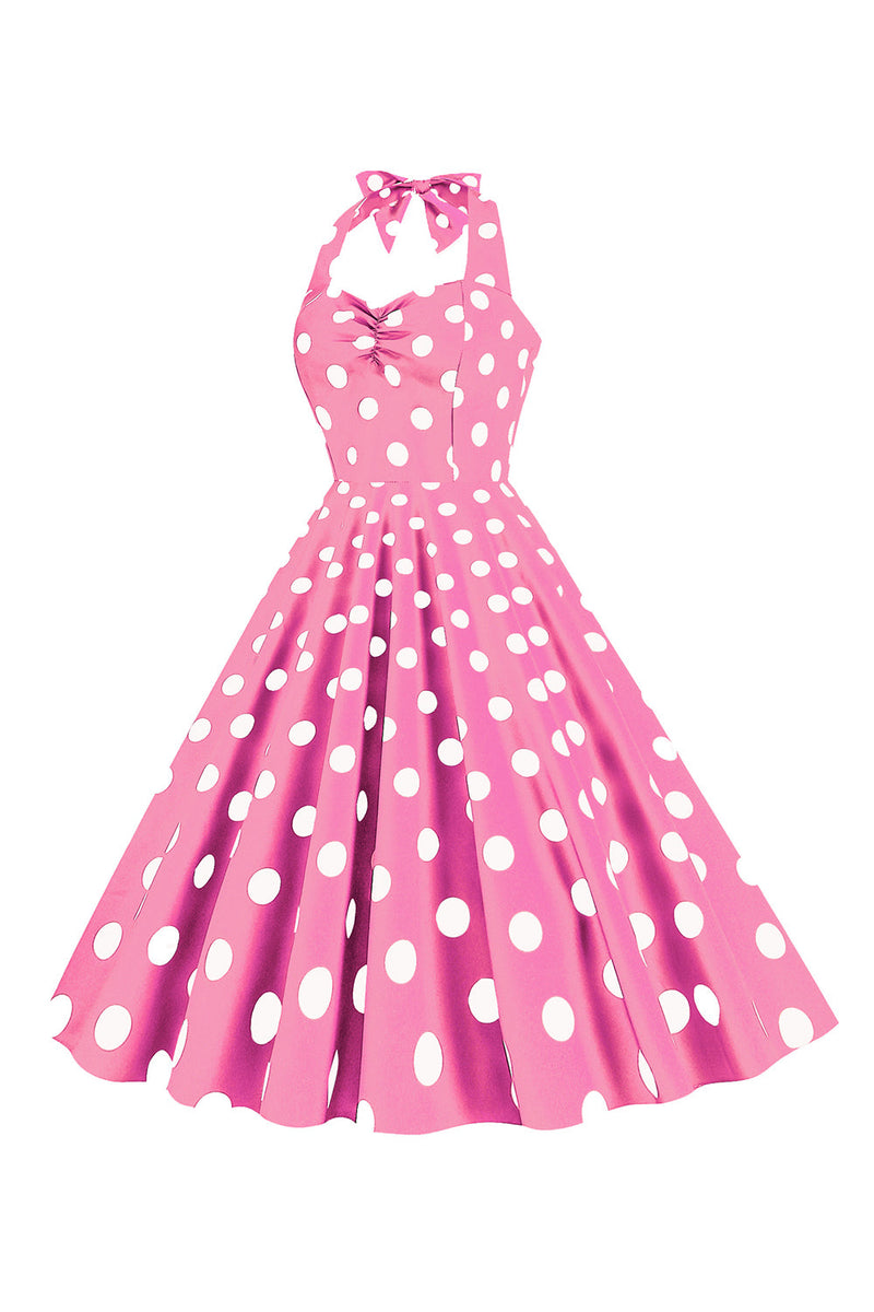 Załaduj obraz do przeglądarki galerii, Różowe Groszki Pin Up Sukienka Retro Lata 50