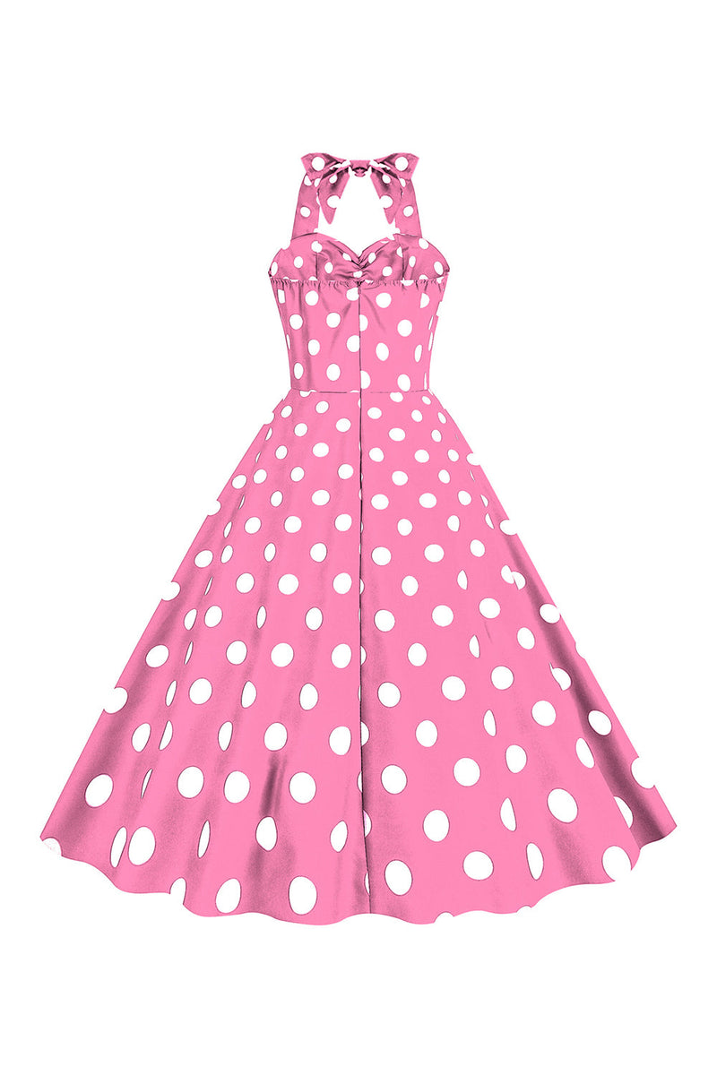 Załaduj obraz do przeglądarki galerii, Różowe Groszki Pin Up Sukienka Retro Lata 50