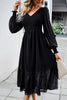 Załaduj obraz do przeglądarki galerii, Czarna A-Line V-Neck Długie rękawy Casual Dress