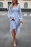 Czarna A-Line V-Neck Długie rękawy Casual Dress
