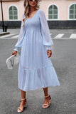 Czarna A-Line V-Neck Długie rękawy Casual Dress