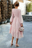Załaduj obraz do przeglądarki galerii, Różowa sukienka midi casual z długim rękawem A-Line
