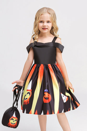 Czarne Zimne Ramię A Line Halloween Girl Dress