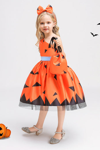 Orange One Shoulder bez rękawów Halloween Girl Dress