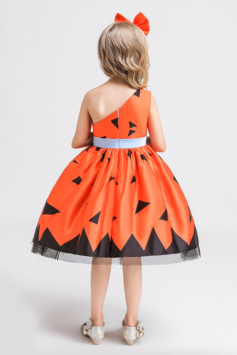 Załaduj obraz do przeglądarki galerii, Orange One Shoulder bez rękawów Halloween Girl Dress