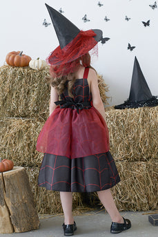 Bordowe paski z nadrukiem Halloween Girl Dress With Bow