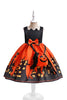 Załaduj obraz do przeglądarki galerii, Pomarańczowa drukowana linia bez rękawów Halloween Girl Dress With Bow