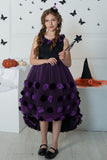 Dark Purple High Low Tulle Halloween Sukienka Dziewczyna z 3D Flower