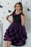 Dark Purple High Low Tulle Halloween Sukienka Dziewczyna z 3D Flower