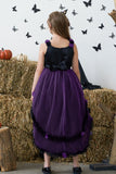 Dark Purple High Low Tulle Halloween Sukienka Dziewczyna z 3D Flower