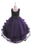 Dark Purple High Low Tulle Halloween Sukienka Dziewczyna z 3D Flower