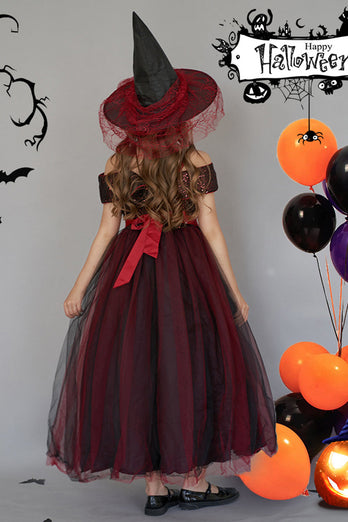 Czarny Cold Shoulder Sequin Tiul Długa sukienka na Halloween Girl