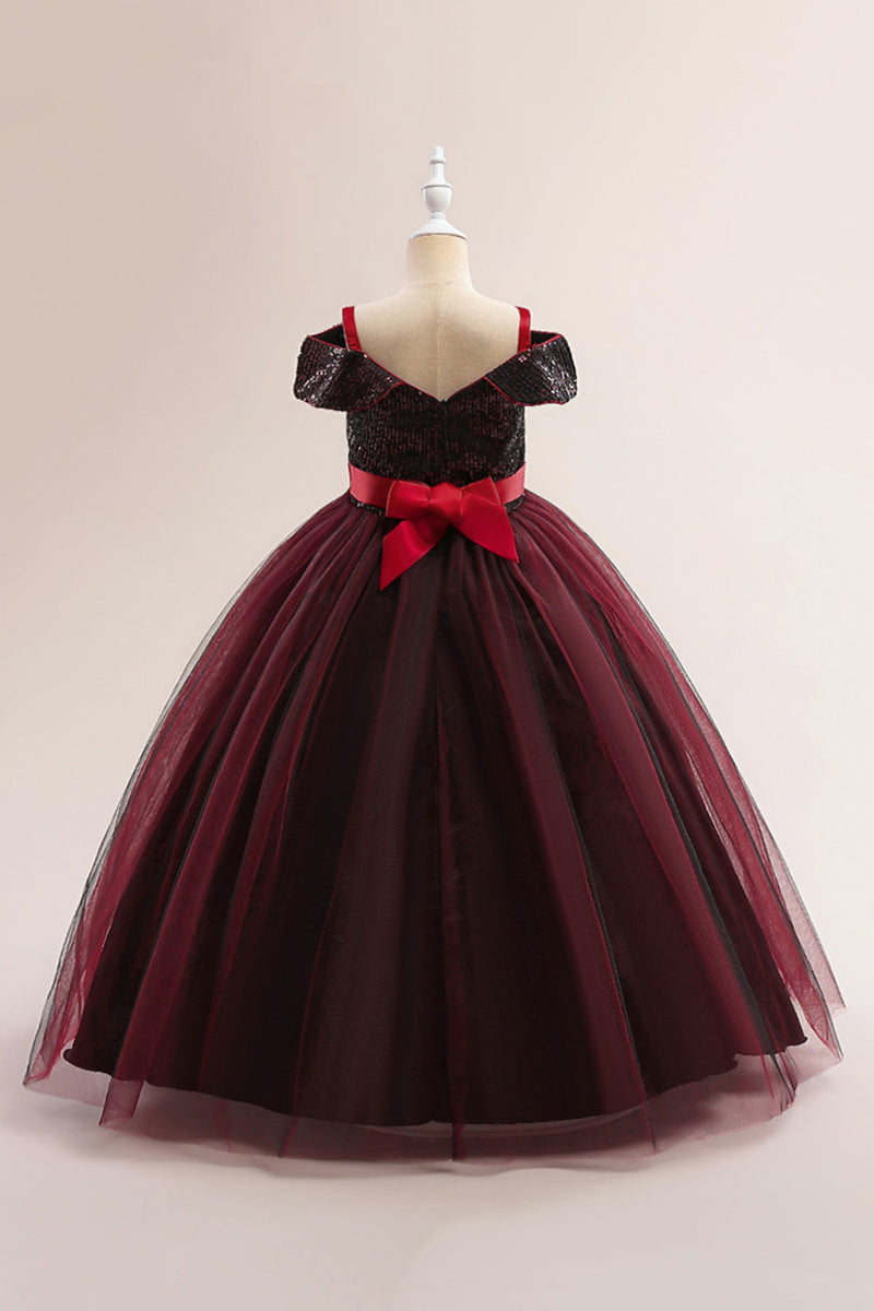 Załaduj obraz do przeglądarki galerii, Czarny Cold Shoulder Sequin Tiul Długa sukienka na Halloween Girl