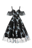 Załaduj obraz do przeglądarki galerii, Niebieska sukienka z odkrytymi ramionami z lat 1950. z haftem