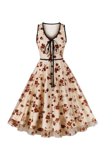 Linia Dekolt w szpic Morelowa Sukienka Vintage Z Aplikacjami