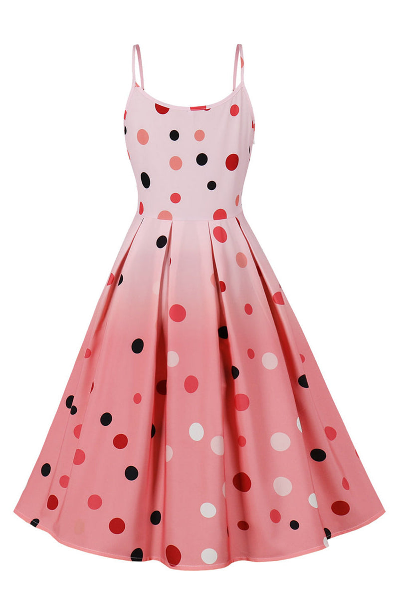 Załaduj obraz do przeglądarki galerii, Linia Spaghetti Ramiączka Różowa Sukienka W Kropki Vintage