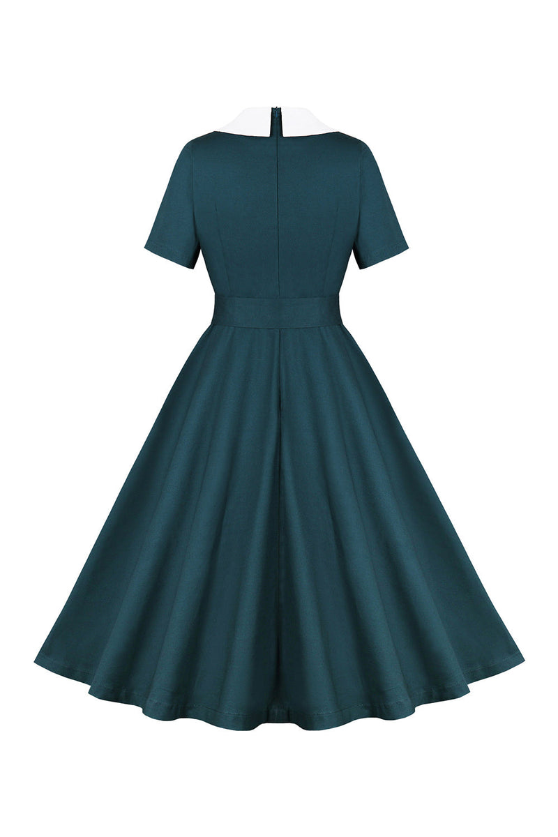 Załaduj obraz do przeglądarki galerii, Peacock Blue A Line Swing 1950 Sukienka z paskiem