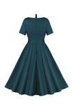 Peacock Blue A Line Swing 1950 Sukienka z paskiem