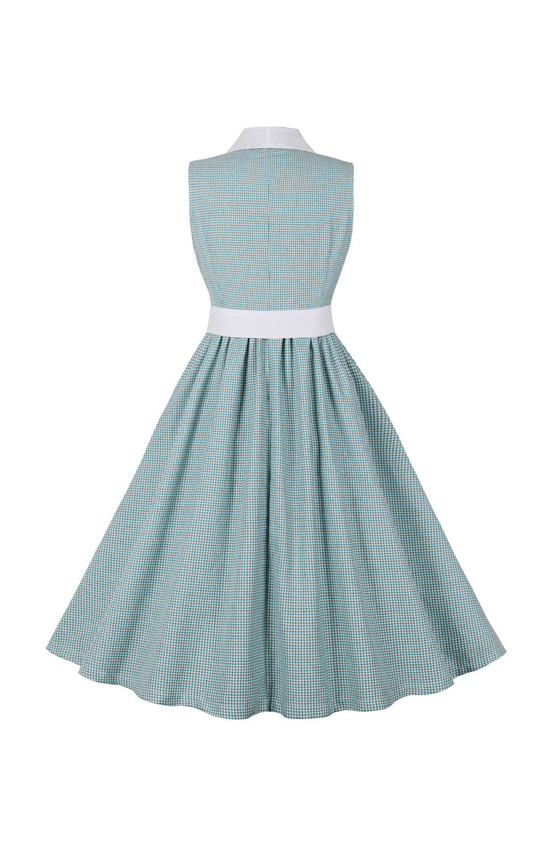 Załaduj obraz do przeglądarki galerii, Zielona sukienka w kratę swing z lat 1950. z paskiem