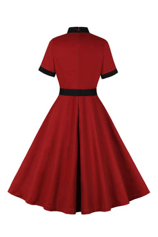 Czerwona sukienka A Line 1950s Swing z paskiem