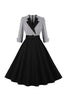 Załaduj obraz do przeglądarki galerii, Sukienka w kratę z długimi rękawami 1950 z paskiem