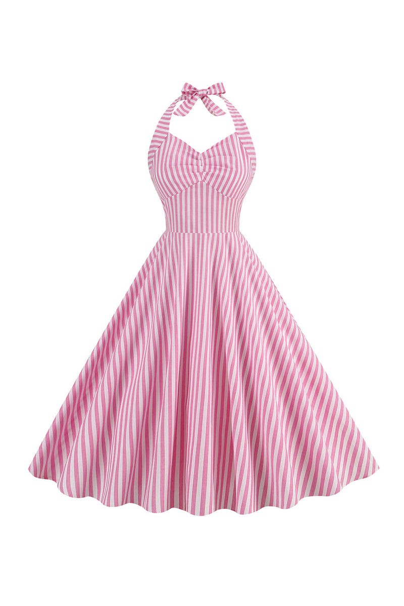 Załaduj obraz do przeglądarki galerii, Sukienka Pink Stripes Halter Swing 1950