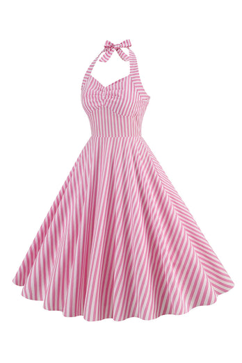 Sukienka Pink Stripes Halter Swing 1950