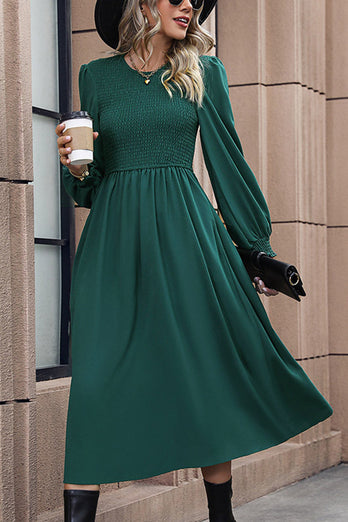 Długi rękaw Zielona Sukienka Casual Z Plisowaniem
