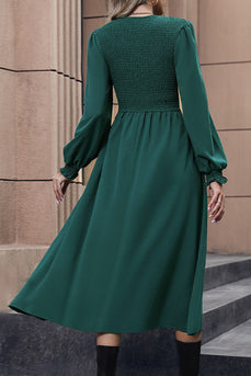 Długi rękaw Zielona Sukienka Casual Z Plisowaniem