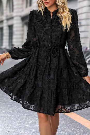 Czarna sukienka A Line Z Długimi Rękawami Na Co Dzienny