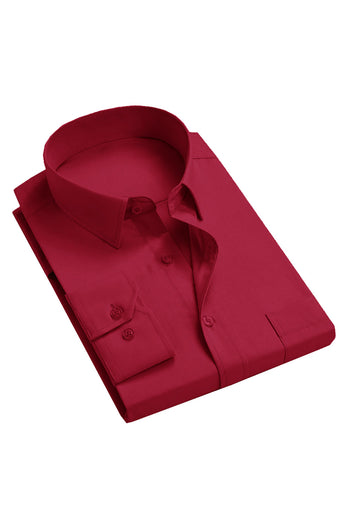 Męska czerwona koszula bez zmarszczek z solidnym długim rękawem