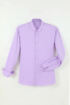 Męska fioletowa koszula bez zmarszczek z solidnym długim rękawem