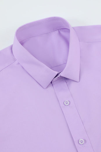 Męska fioletowa koszula bez zmarszczek z solidnym długim rękawem