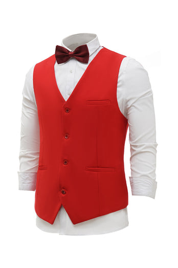 Czerwona jednorzędowa szalowa kamizelka Lapel Men's Suit