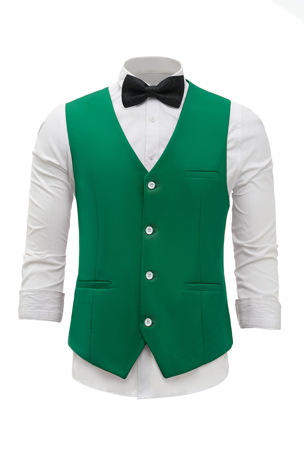Zielona jednorzędowa szalowa kamizelka Lapel Men's Suit