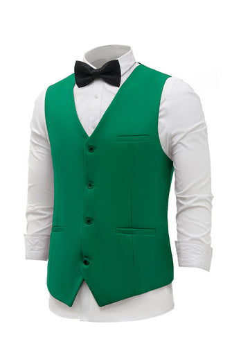 Zielona jednorzędowa szalowa kamizelka Lapel Men's Suit