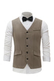 Khaki Solid Single Breasted Shawl Lapel Męska kamizelka garniturowa