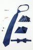 Załaduj obraz do przeglądarki galerii, Królewski Niebieski Zestaw Akcesoriów Męskich Krawat w Paski i Muszka Dwie Poszetki Przypinka do Klapy Klip Spin Spinki do Mankietów