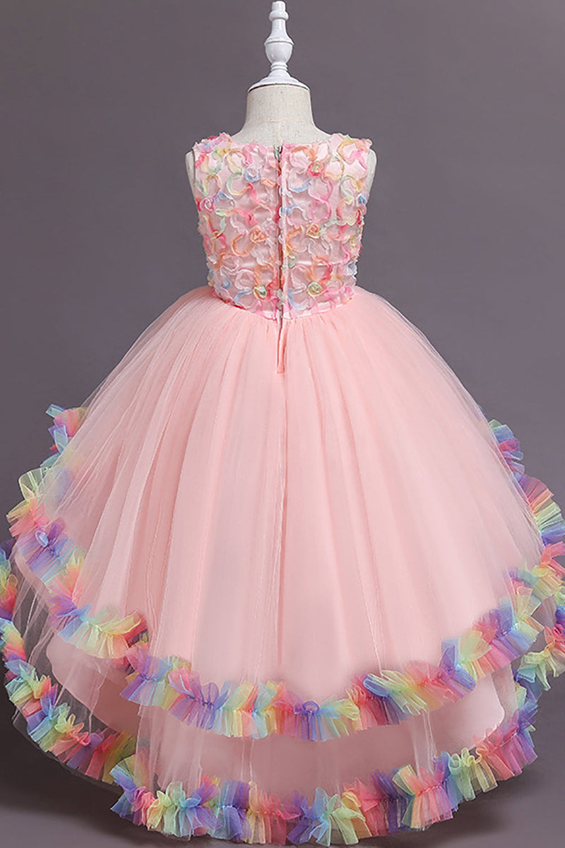 Załaduj obraz do przeglądarki galerii, Różowa High Low Boat Neck Flower Girl Dress