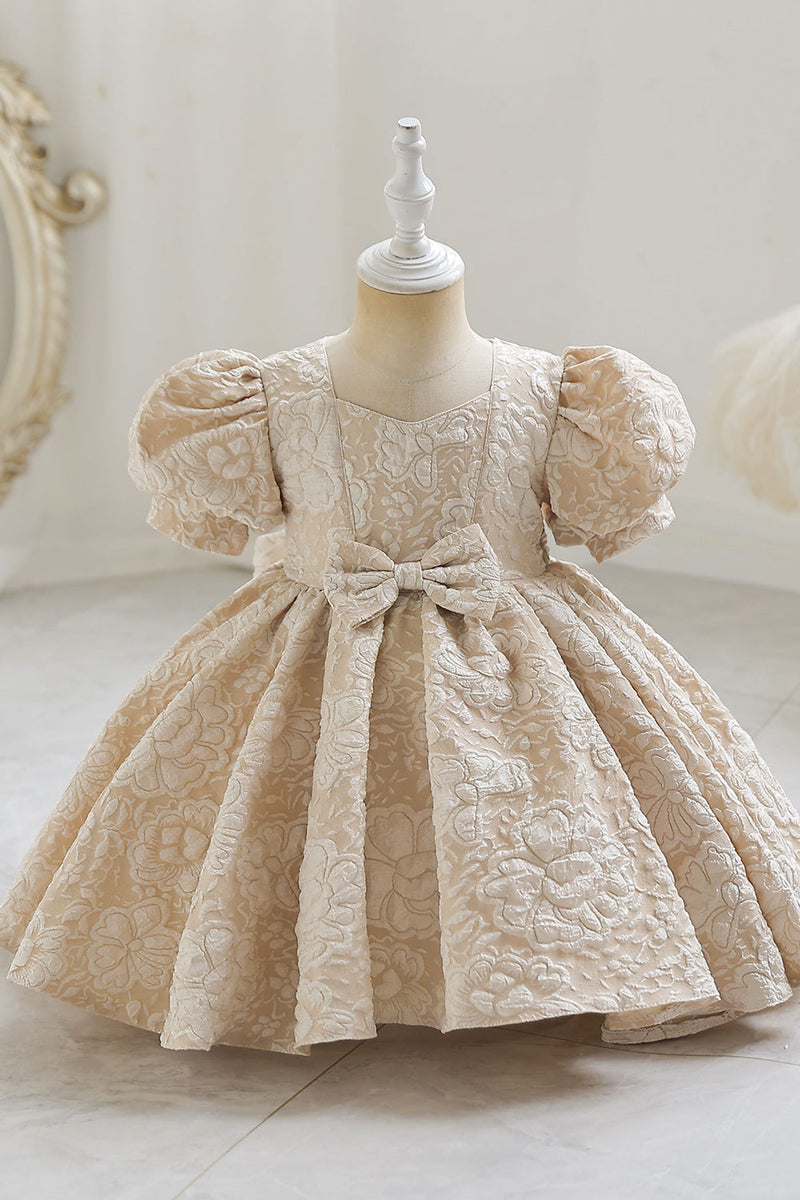 Załaduj obraz do przeglądarki galerii, Szampan Puff Rękawy Flower Girl Dress