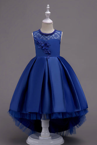 Niebieska Sukienki Dla Dziewczynek na Wesele z Koralikami
