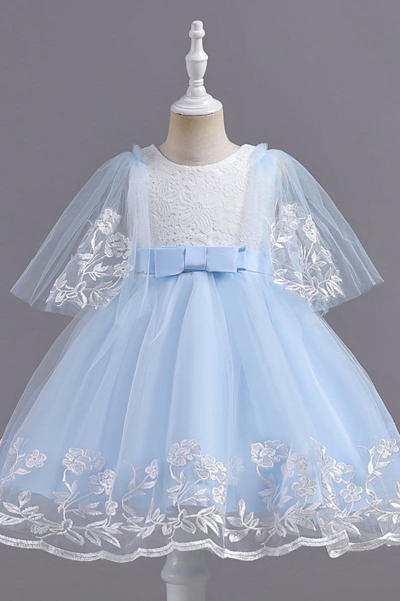 Załaduj obraz do przeglądarki galerii, Tiulowa jasnoniebieska sukienka dziewczyny z aplikacjami