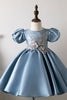 Załaduj obraz do przeglądarki galerii, Bufiaste Rękawy Niebieska Sukienki Dla Dziewczynek Z Aplikacjami