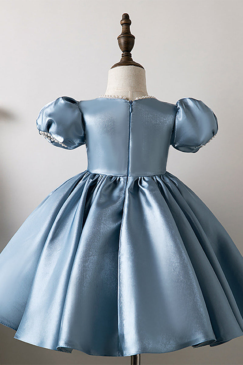 Załaduj obraz do przeglądarki galerii, Bufiaste Rękawy Niebieska Sukienki Dla Dziewczynek Z Aplikacjami