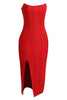 Załaduj obraz do przeglądarki galerii, Czerwona Bez Ramiączek Sukienki Koktajlowe Z Rozcięciem